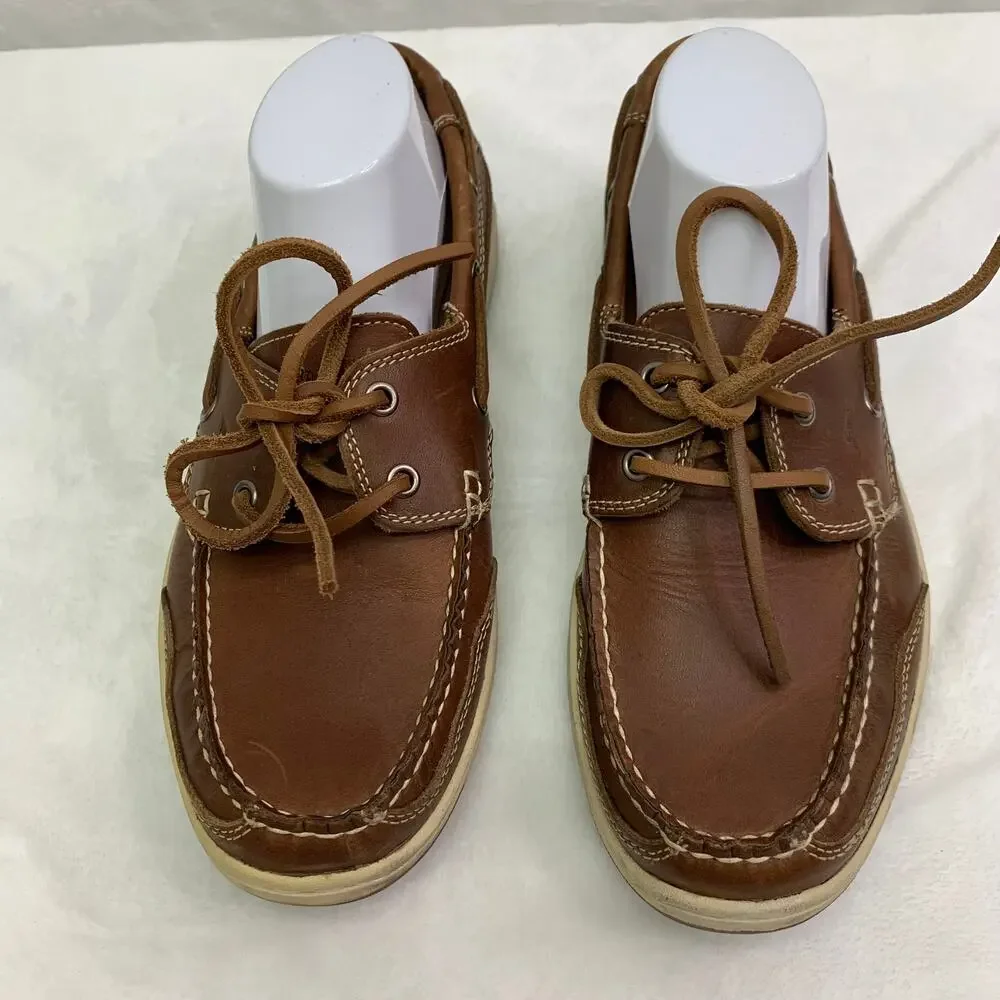 Tommy Bahama Mens 9 Captain Leather Boat Shoes Brown Slip On Shoes Casual